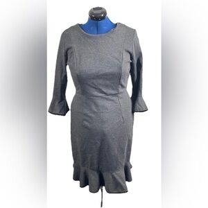 NANETTE LEPORE Velvet Trim Flounce Ponte Dress $149 DARK HEATHER GREY Size 8